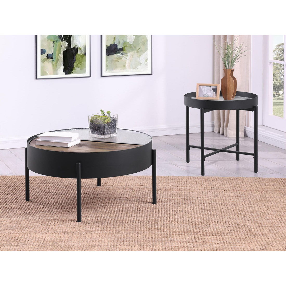  Coaster Furniture Ozella 707898-S2 2-piece Round Coffee and End Table Set - Sandy Black IMAGE 1