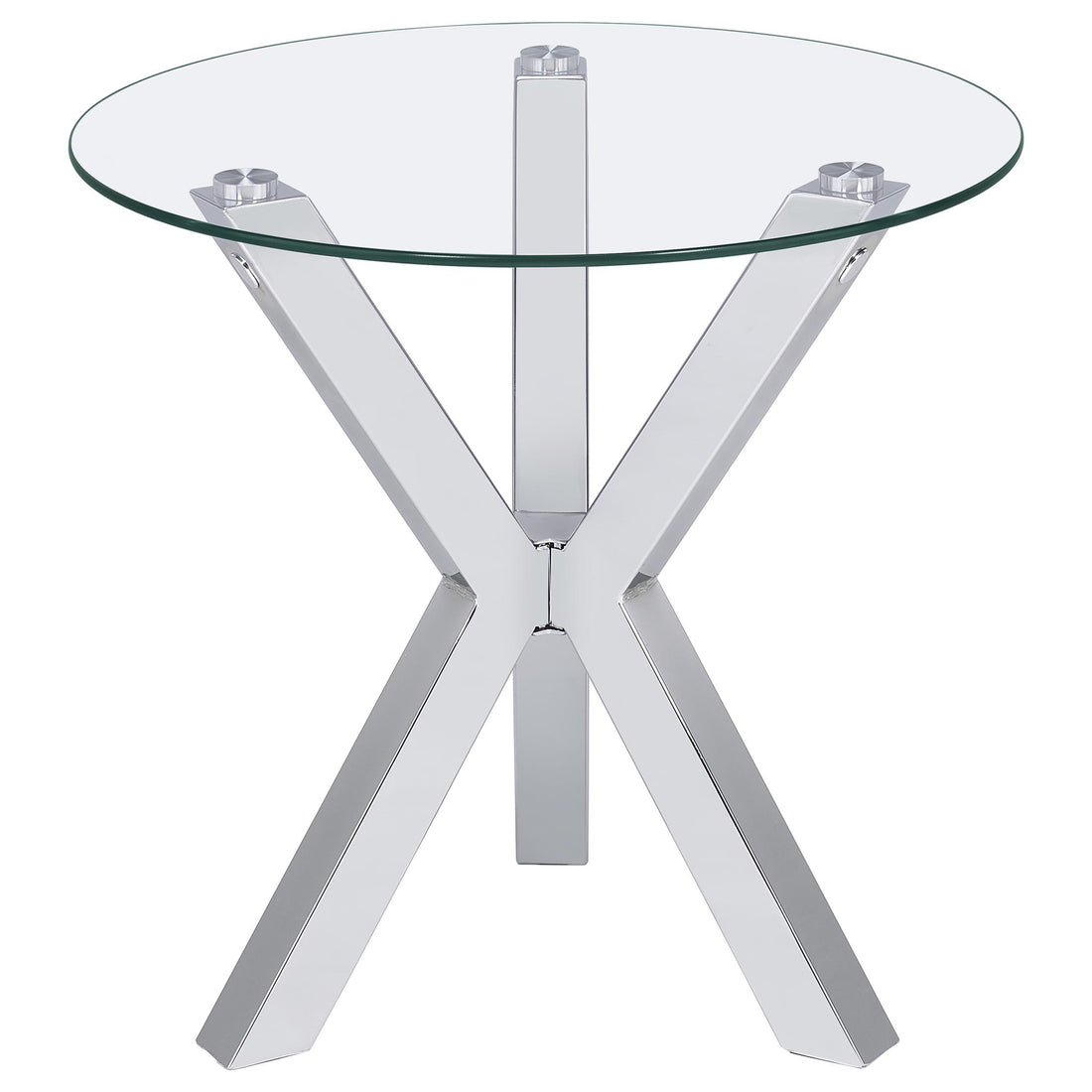  Coaster Furniture Kenzie 708127 Round Tempered Glass Top Side Table - Chrome IMAGE 1