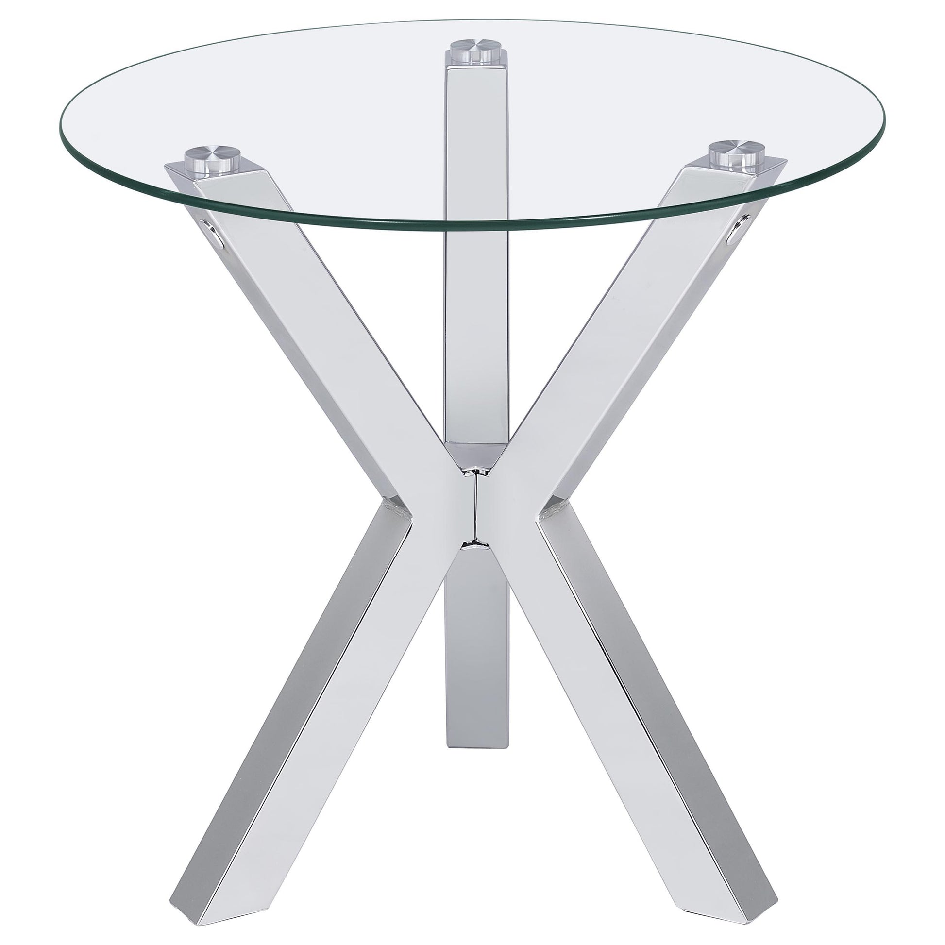  Coaster Furniture Kenzie 708127 Round Tempered Glass Top Side Table - Chrome IMAGE 1