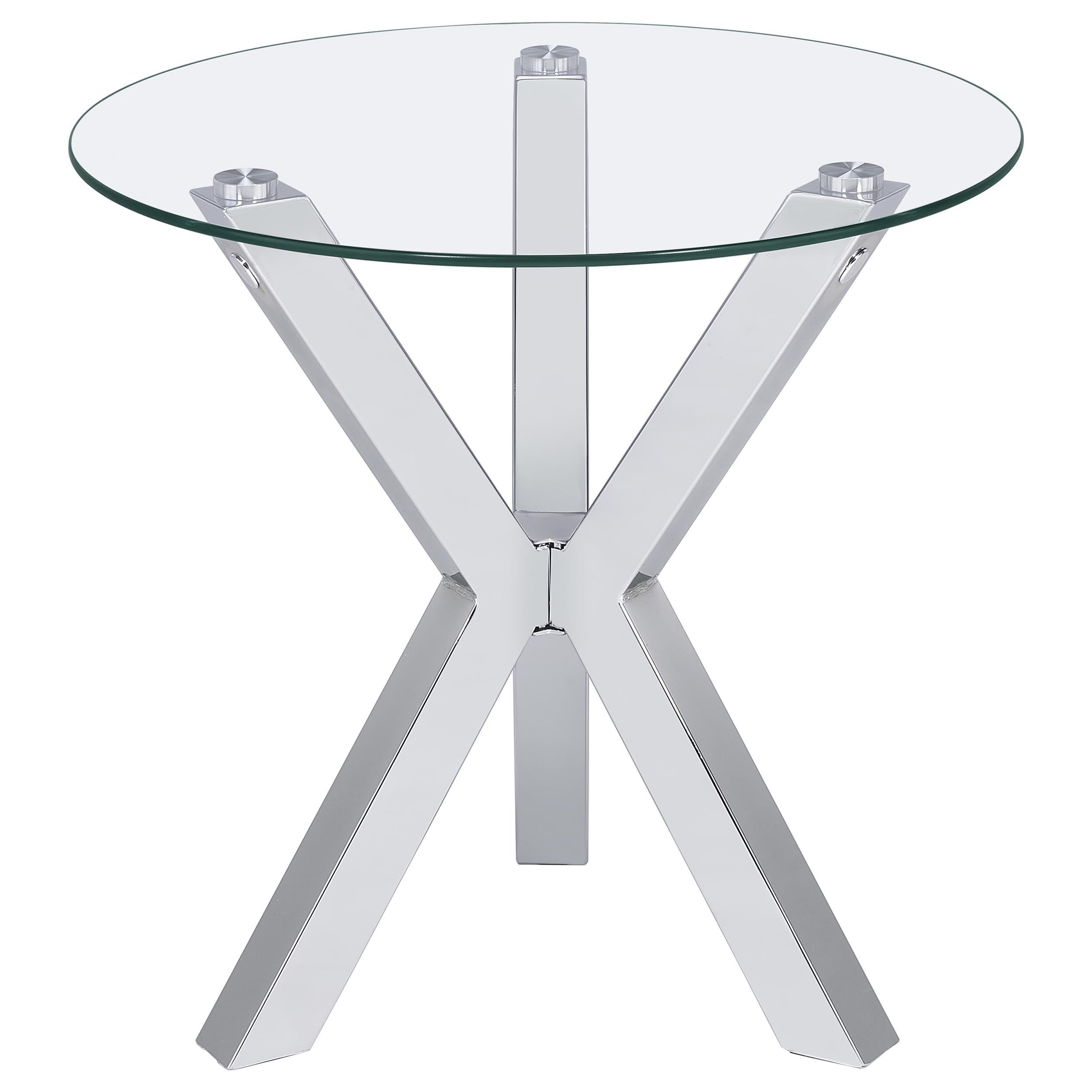  Coaster Furniture Kenzie 708127 Round Tempered Glass Top Side Table - Chrome IMAGE 1
