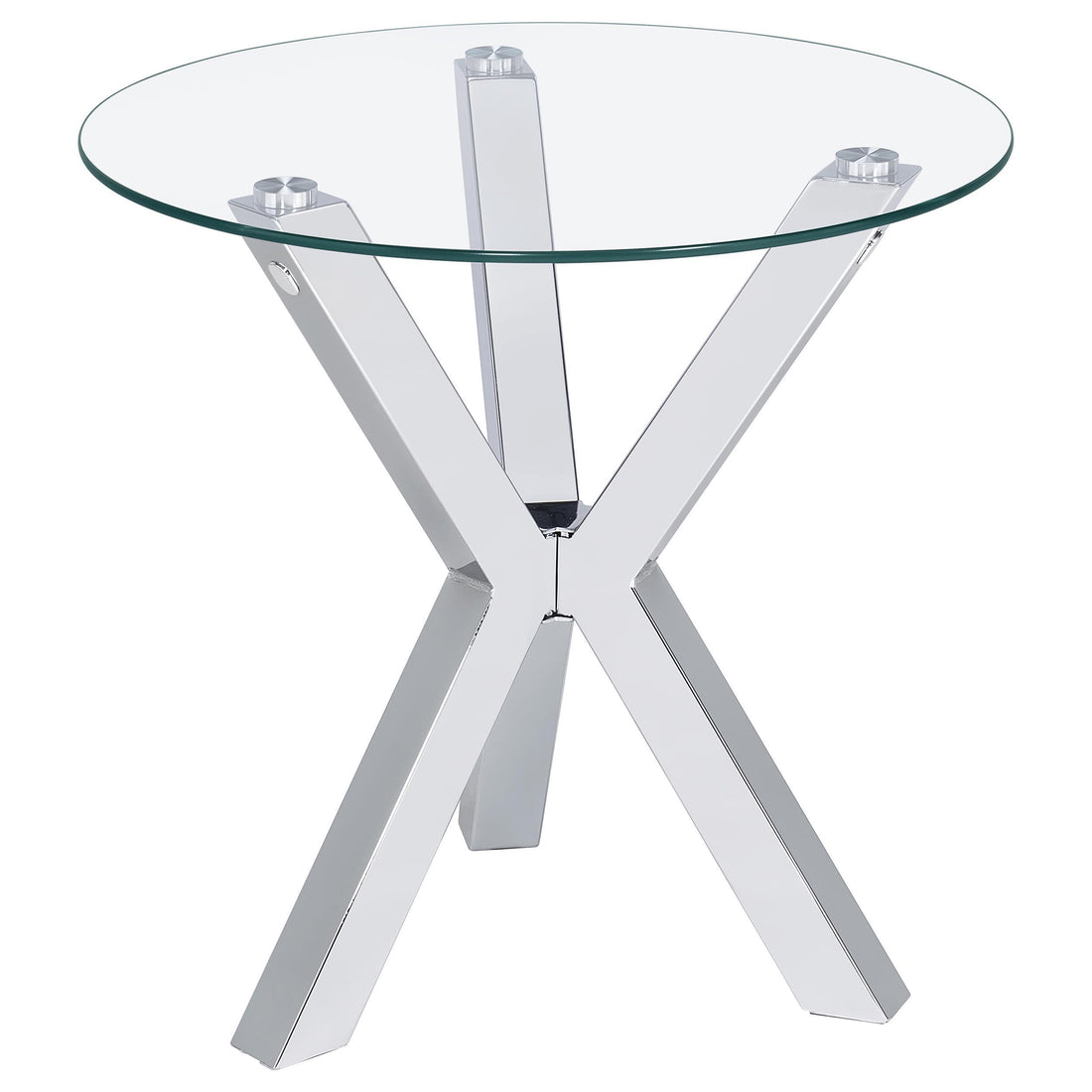  Coaster Furniture Kenzie 708127 Round Tempered Glass Top Side Table - Chrome IMAGE 1