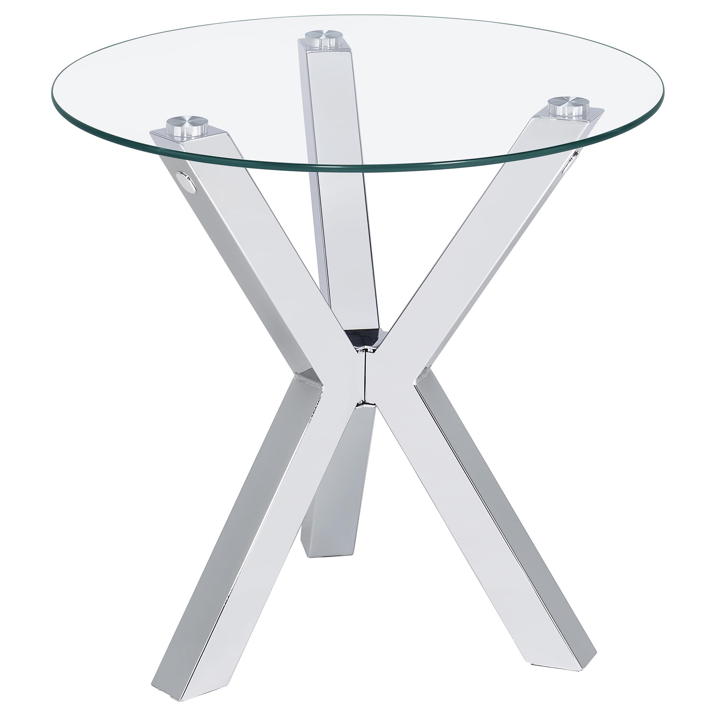  Coaster Furniture Kenzie 708127 Round Tempered Glass Top Side Table - Chrome IMAGE 2