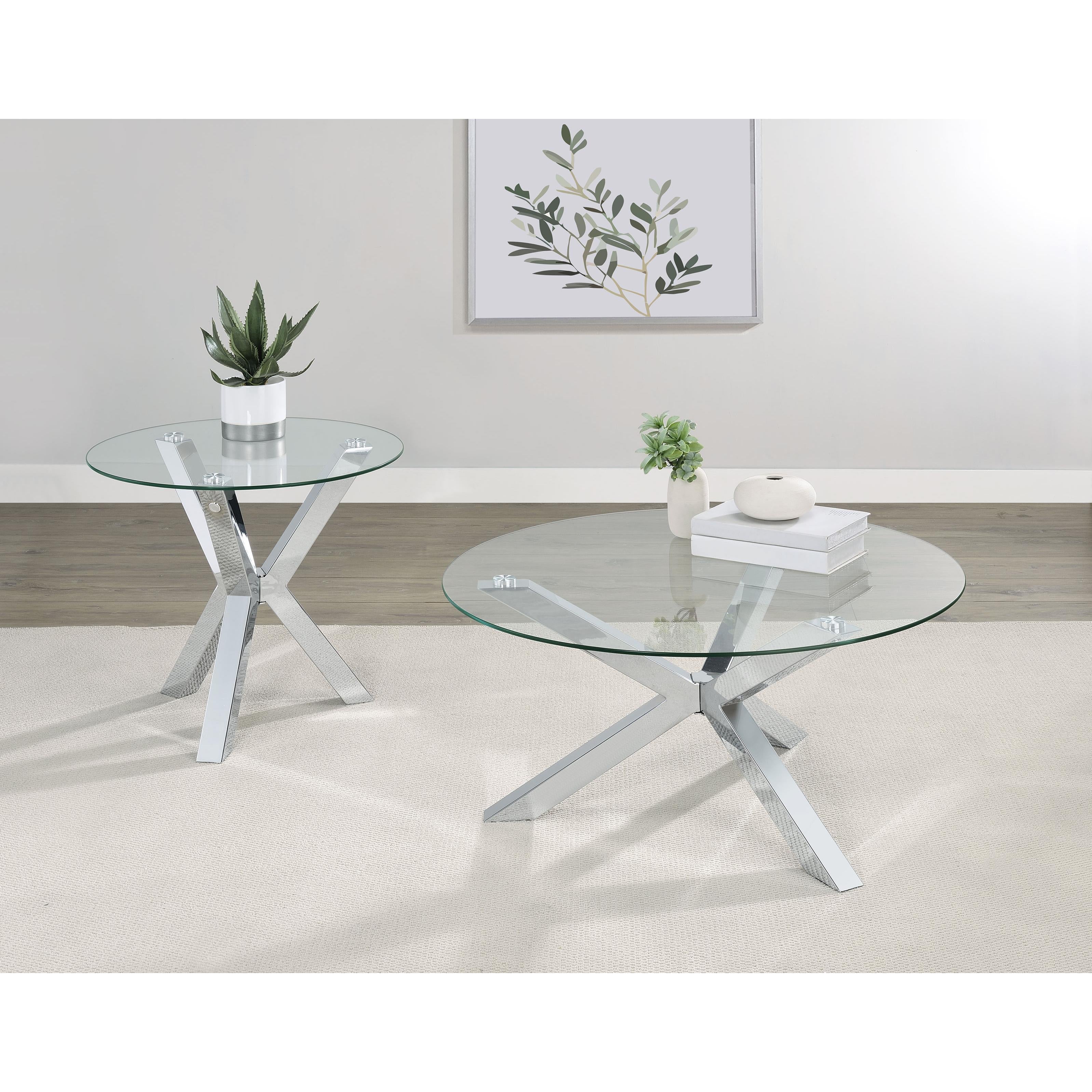  Coaster Furniture Kenzie 708128 Round Tempered Glass Top Coffee Table - Chrome IMAGE 7