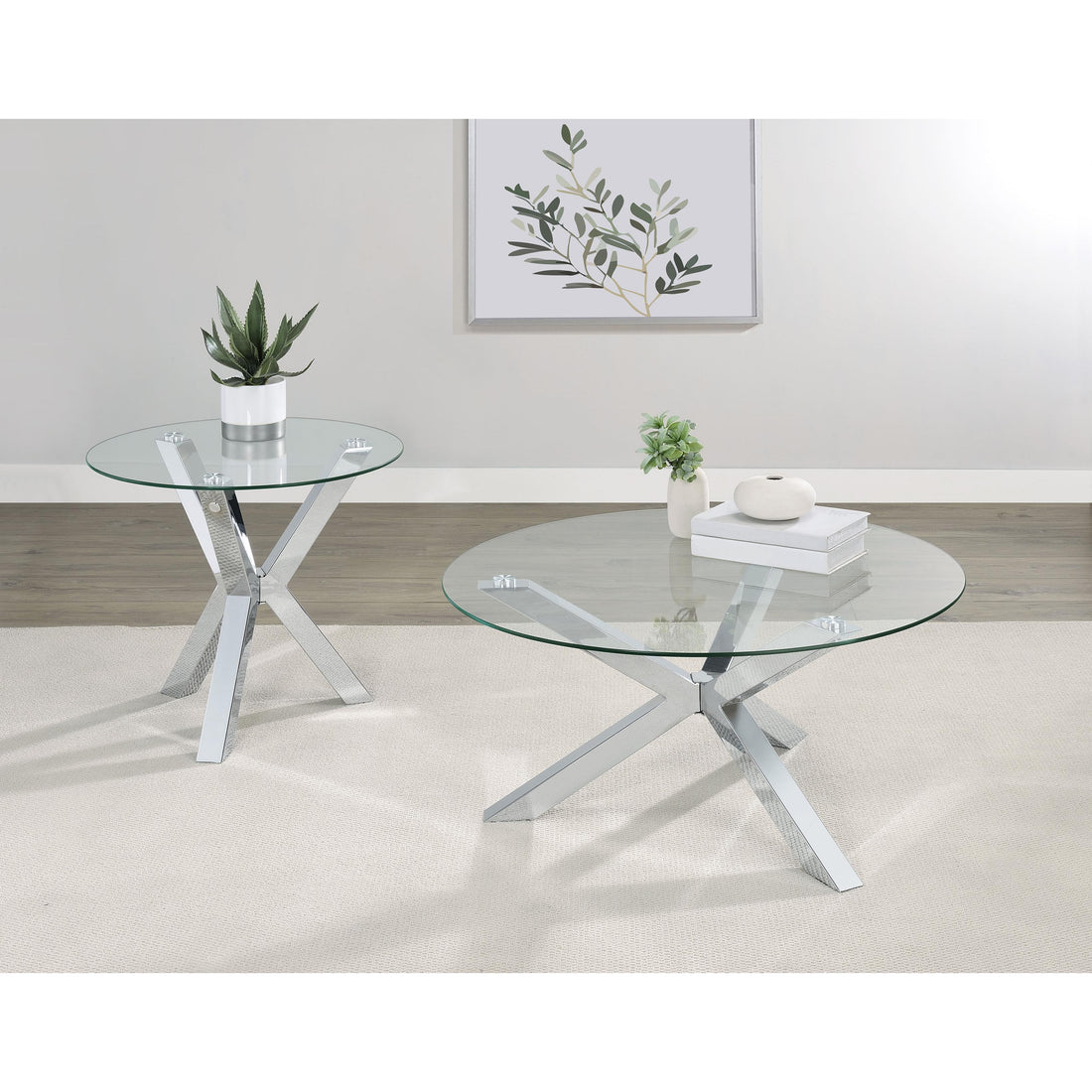  Coaster Furniture Kenzie 708128-S2 2-piece Round Coffee and End Table Set - Chrome IMAGE 1