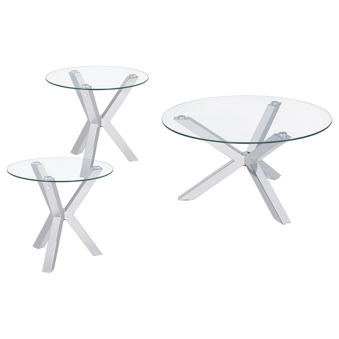  Coaster Furniture Kenzie 708128-S3 3-piece Round Coffee and End Table Set - Chrome IMAGE 1