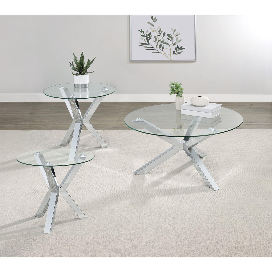  Coaster Furniture Kenzie 708128-S3 3-piece Round Coffee and End Table Set - Chrome IMAGE 1