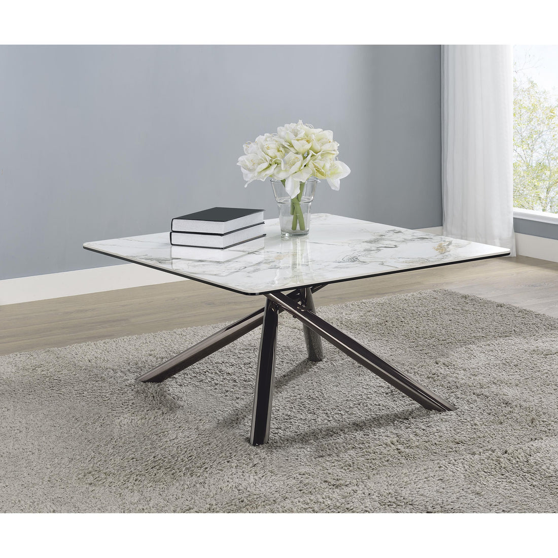  Coaster Furniture Carvell 708138 Square Sintered Stone Top Coffee Table - White IMAGE 1