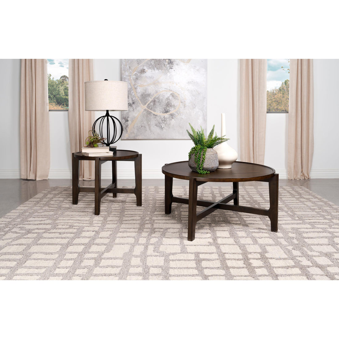 Coaster Furniture Cota 708288-S2 2-piece Solid Wood Coffee and End Table Set - Dark Brown IMAGE 1