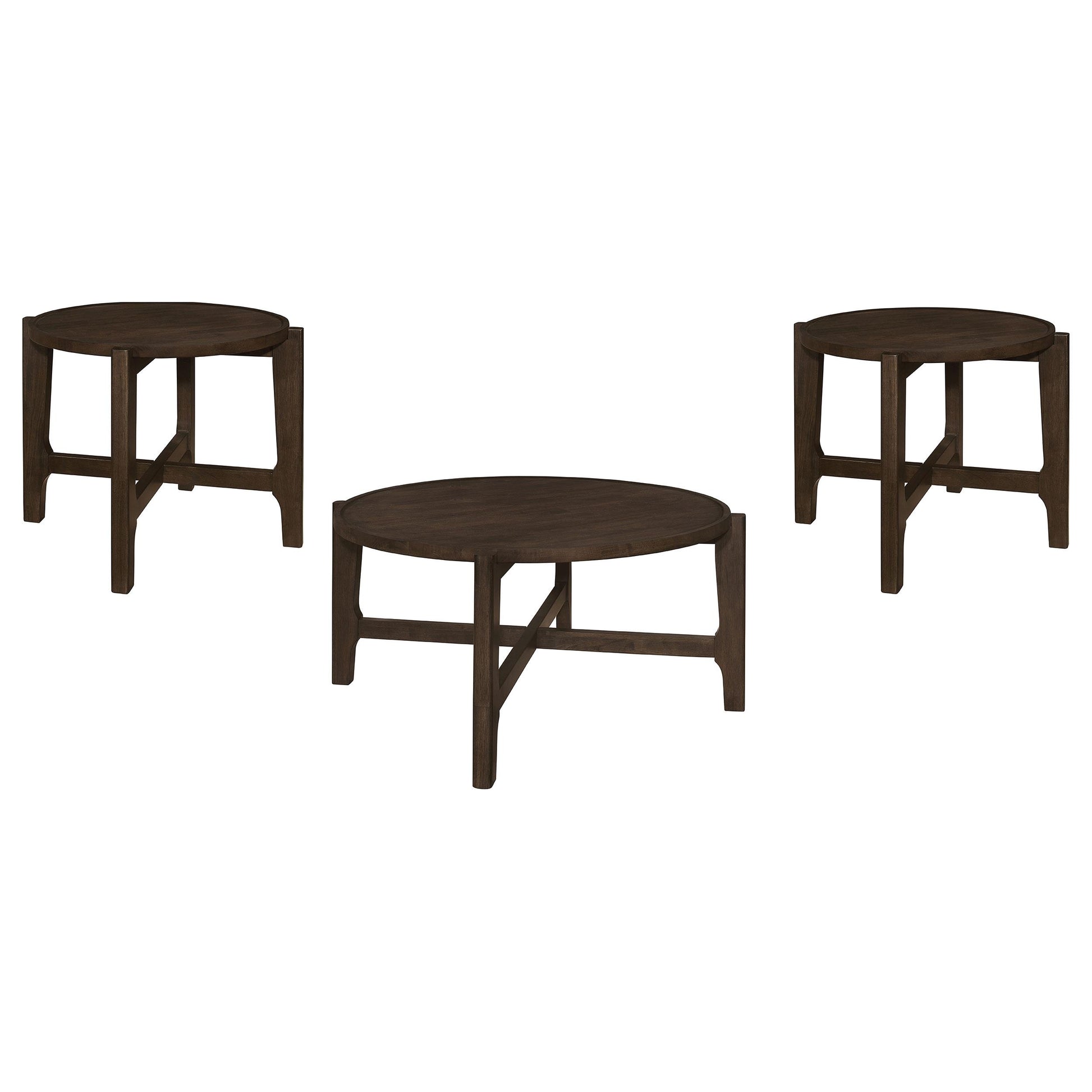  Coaster Furniture Cota 708288-S3 3-piece Solid Wood Coffee and End Table Set - Dark Brown IMAGE 1