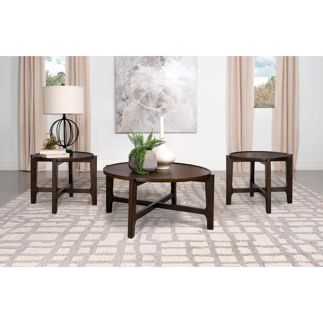  Coaster Furniture Cota 708288-S3 3-piece Solid Wood Coffee and End Table Set - Dark Brown IMAGE 1