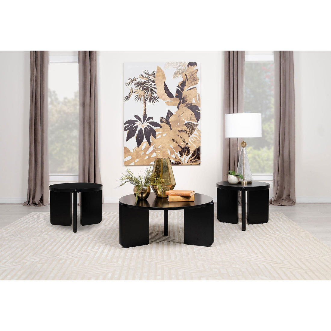  Coaster Furniture Cordova 709678-S3 3-piece Solid Wood Coffee and End Table Set - Black IMAGE 1
