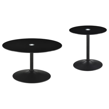  Coaster Furniture Ganso 709688-S2 2-piece Round Glass Top Coffee and End Table Set - Black IMAGE 1