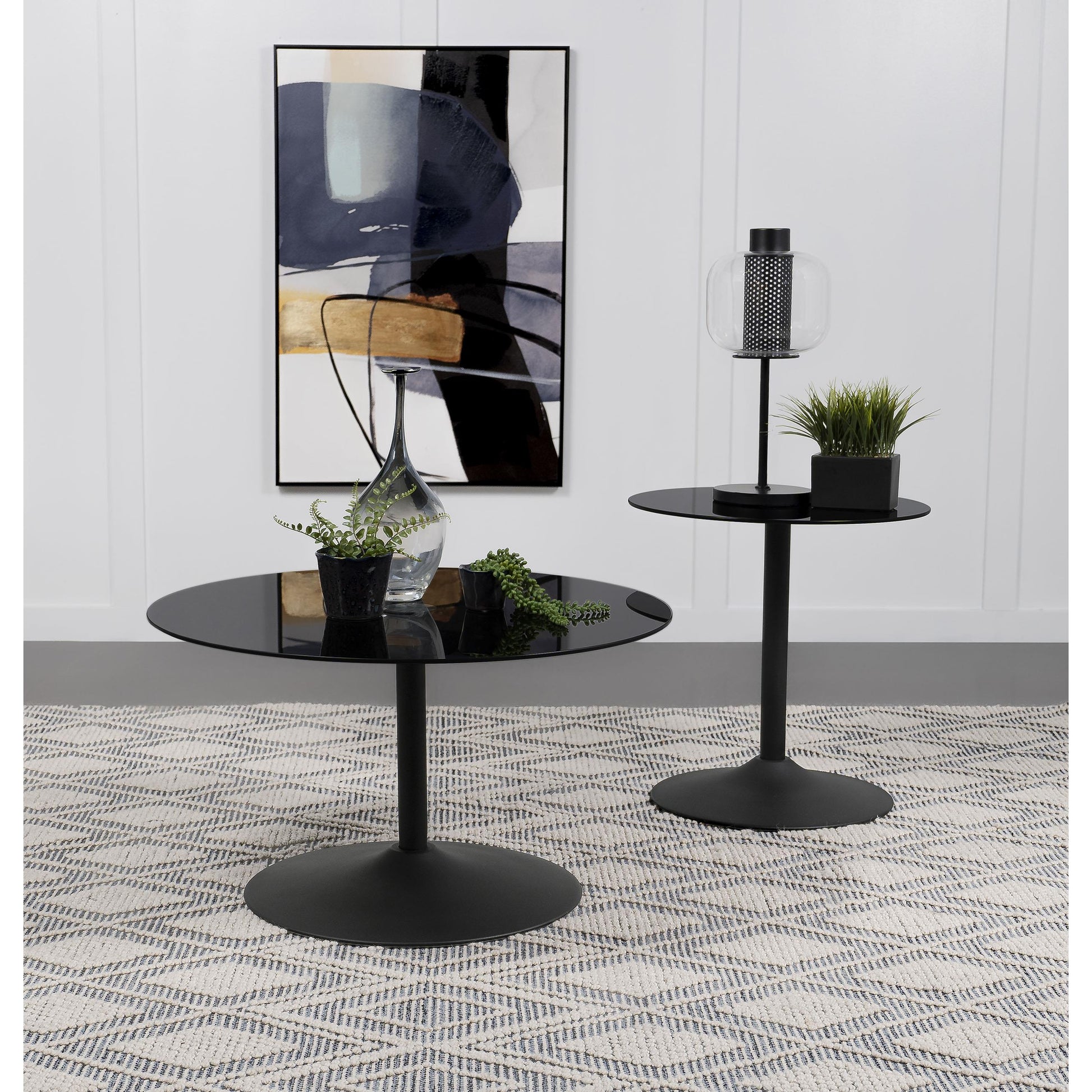  Coaster Furniture Ganso 709688-S2 2-piece Round Glass Top Coffee and End Table Set - Black IMAGE 2
