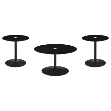 Coaster Furniture Ganso 709688-S3 3-piece Round Glass Top Coffee and End Table Set - Black IMAGE 1