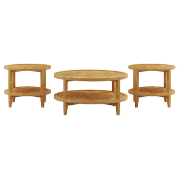  Coaster Furniture Camillo 709698-S3 3-piece Round Coffee and End Table Set - Maple IMAGE 1