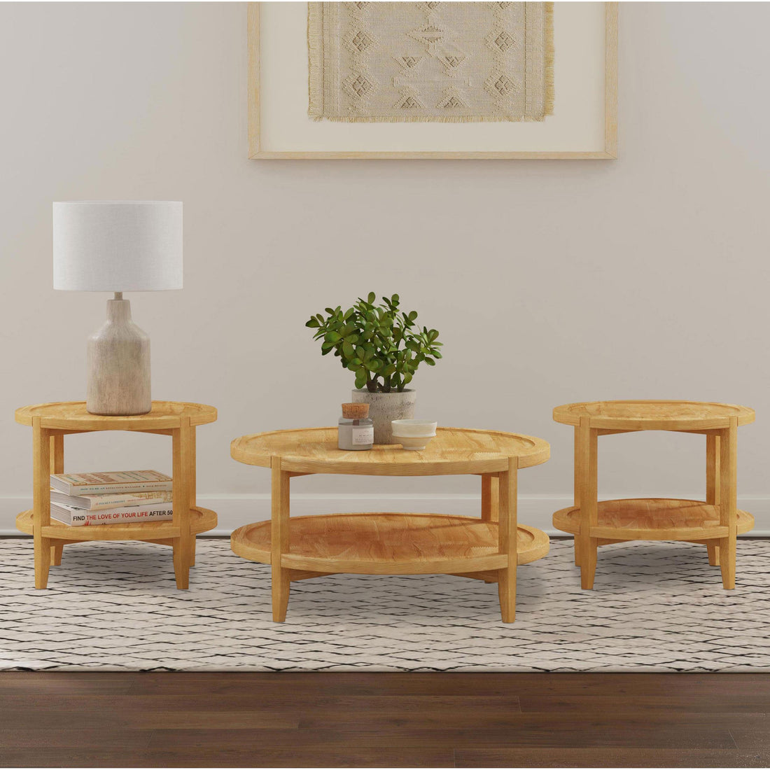  Coaster Furniture Camillo 709698-S3 3-piece Round Coffee and End Table Set - Maple IMAGE 1