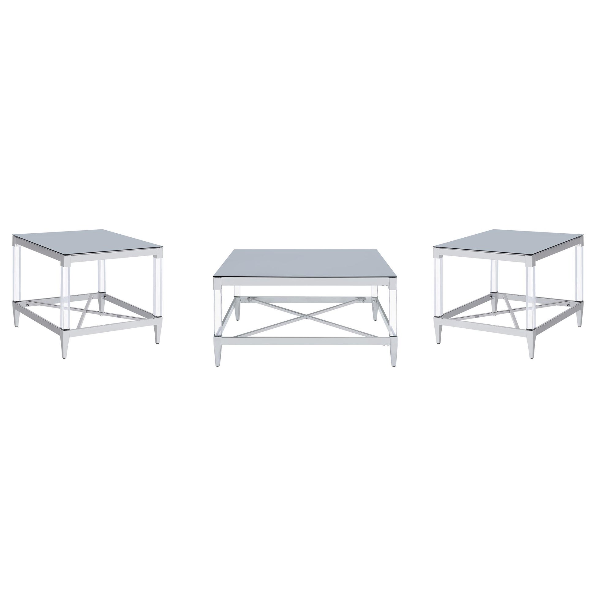  Coaster Furniture Lindley 709728-S3 3-piece Square Coffee and End Table Set - Chrome IMAGE 1