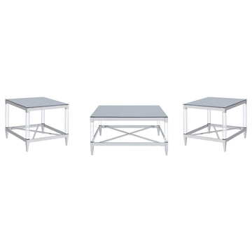  Coaster Furniture Lindley 709728-S3 3-piece Square Coffee and End Table Set - Chrome IMAGE 1