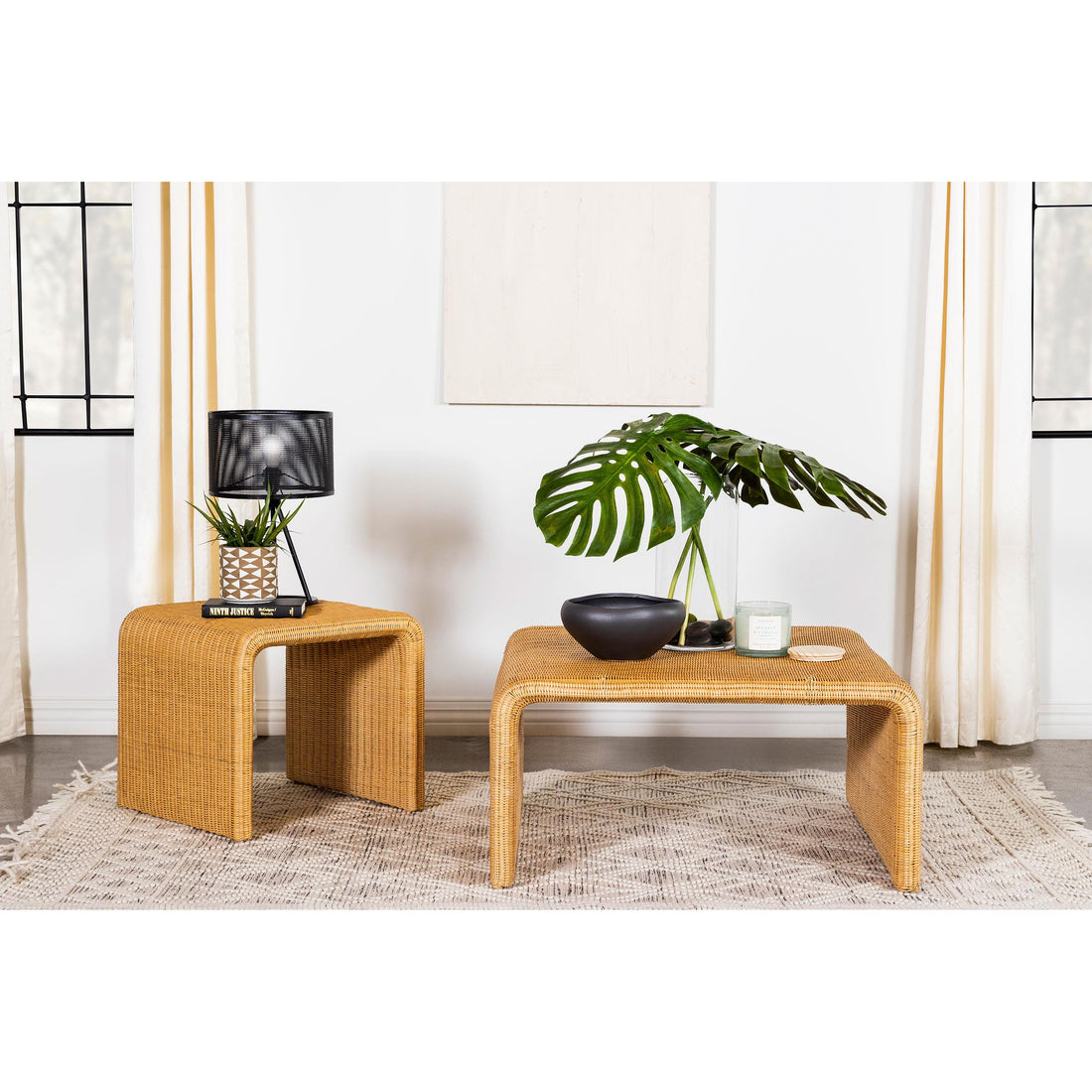  Coaster Furniture Cahya 709818-S2 2-piece Rattan Coffee and End Table Set - Natural IMAGE 1