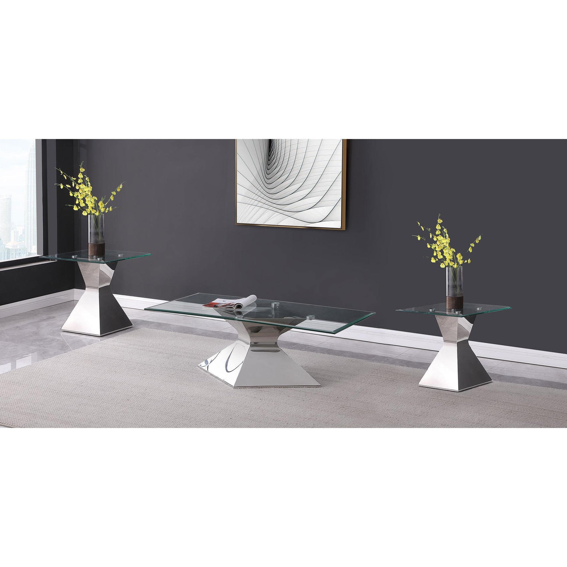  Coaster Furniture Jenny 710208-S3 3-piece Rectangular Coffee and End Table Set - Chrome IMAGE 4
