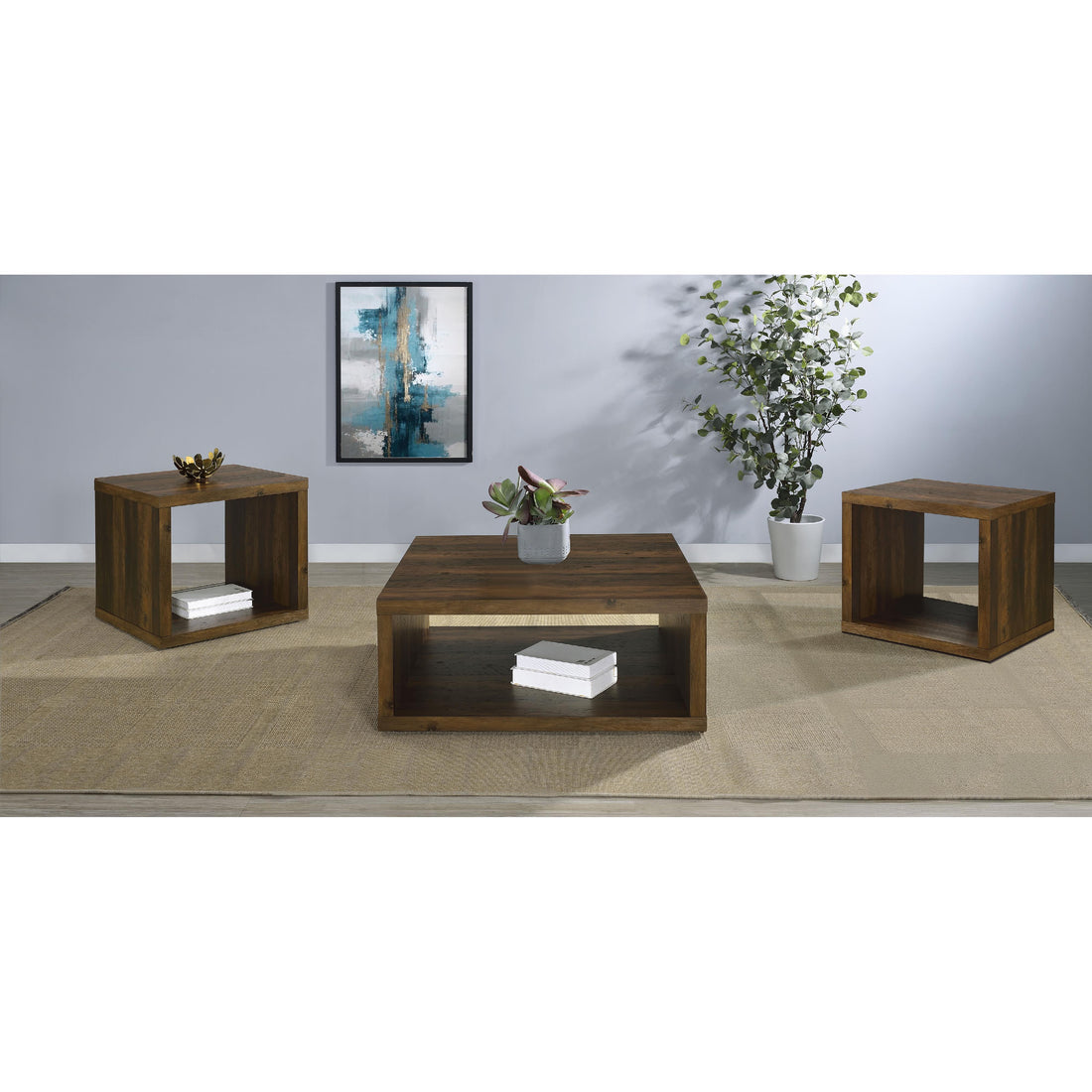  Coaster Furniture Frisco 710508-S3 3-piece Coffee and End Table Set - Dark Pine IMAGE 1