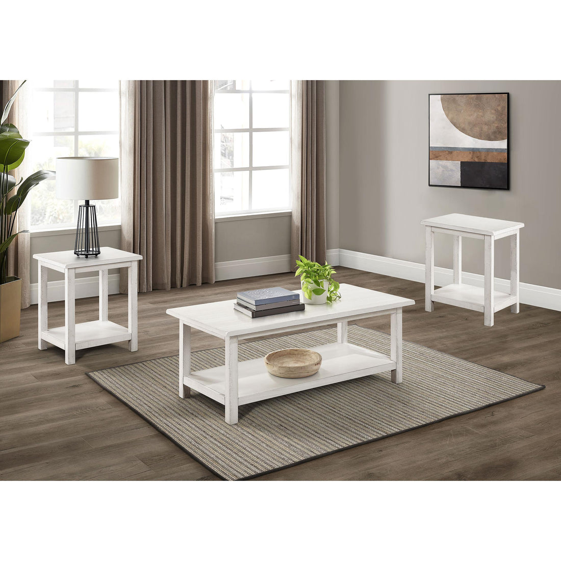  Coaster Furniture Payne 710558-S3A 3-piece Coffee and End Table Set - Distressed White IMAGE 1