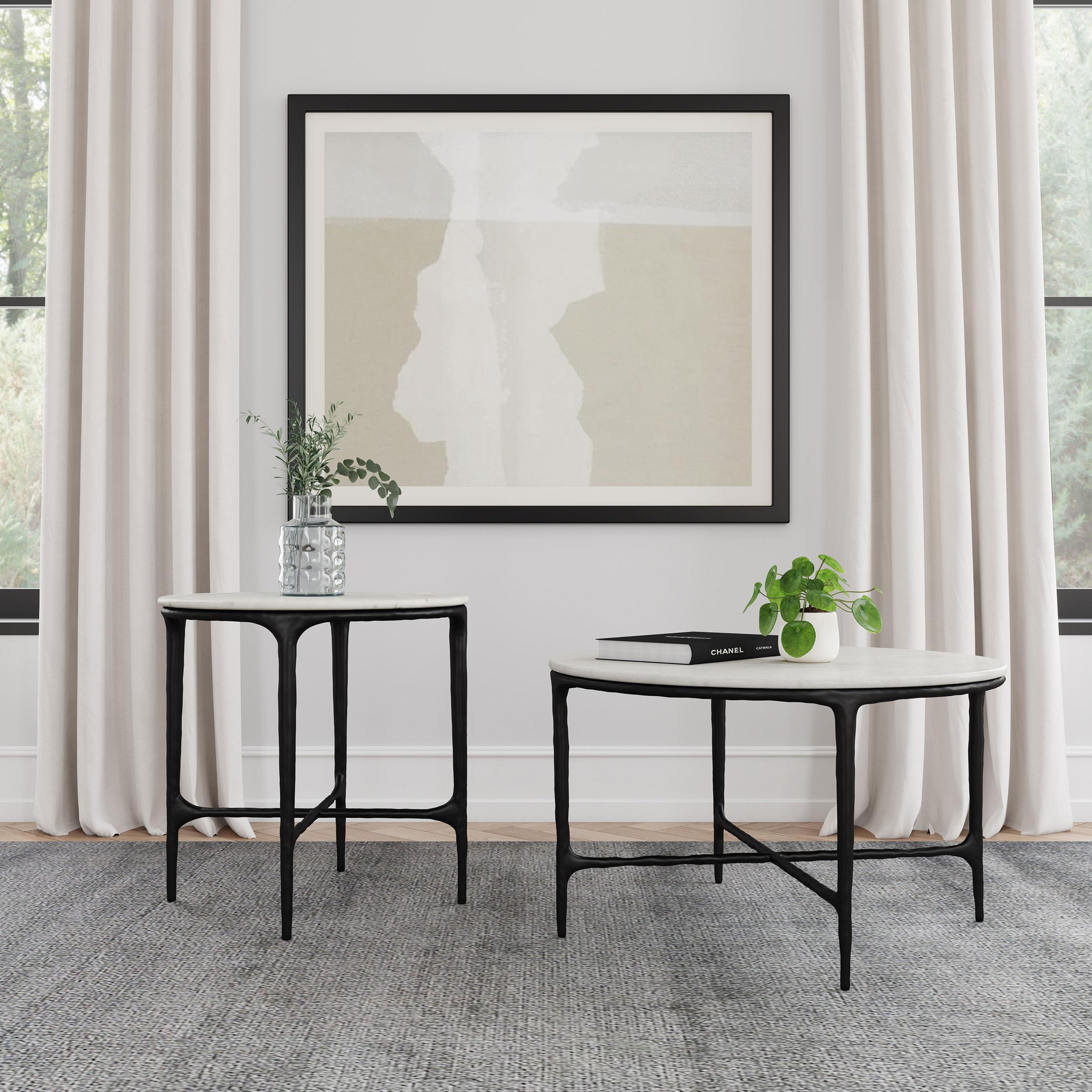  Coaster Furniture Hermas 710737 Round Genuine Marble Top Metal Side Table - White IMAGE 8