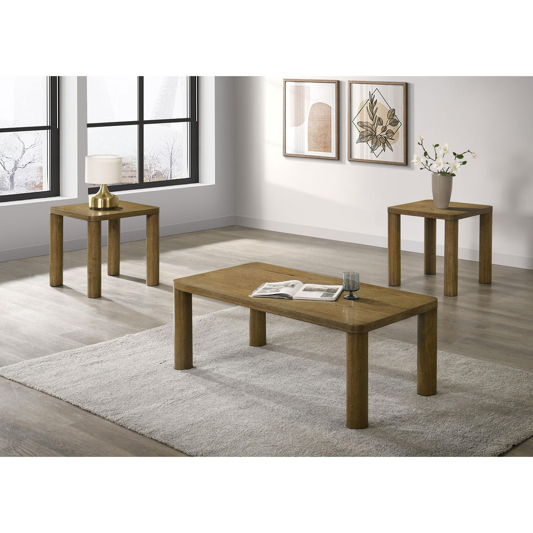  Coaster Furniture Castlewood 710858-S3 3-piece Cocktail Coffee Table Set - Brown Oak IMAGE 1