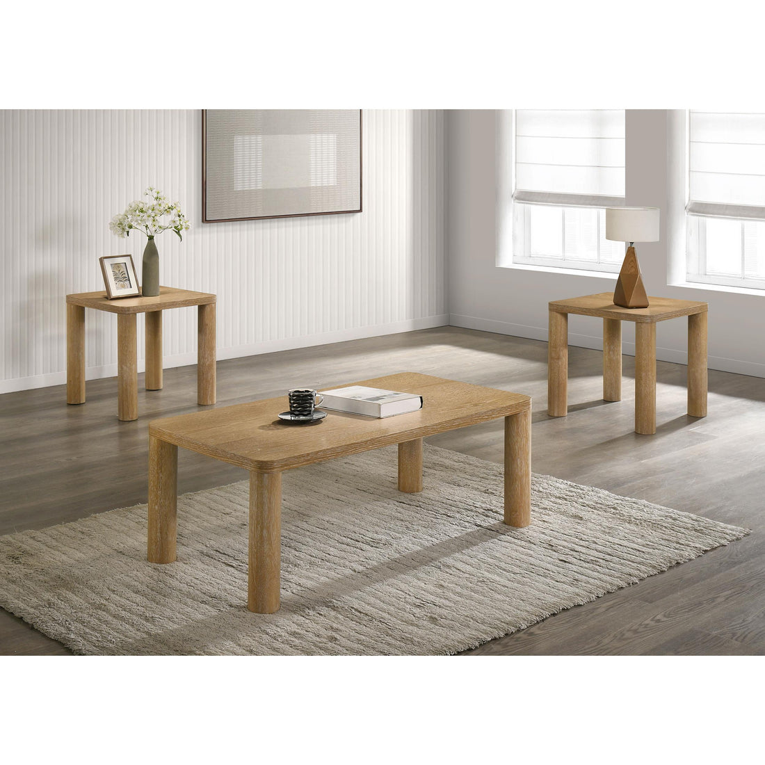  Coaster Furniture Castlewood 710868-S3 3-piece Cocktail Coffee Table Set - Light Oak IMAGE 1