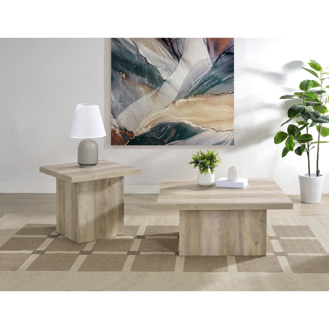  Coaster Furniture Devar 710878-S2 2-piece Square Coffee End Table Set - Distressed Pine IMAGE 1