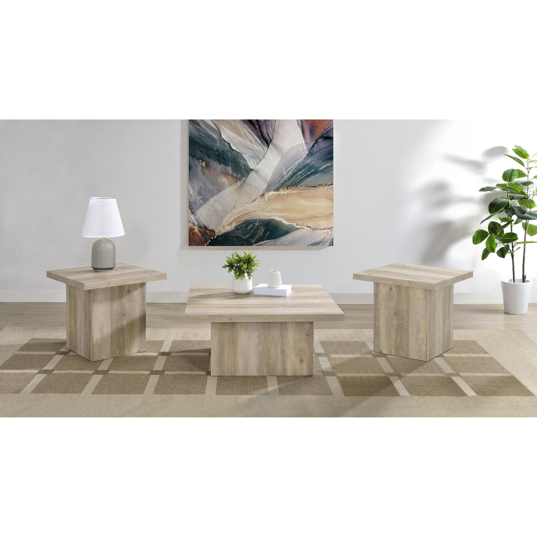  Coaster Furniture Devar 710878-S3 3-piece Square Coffee End Table Set - Distressed Pine IMAGE 1