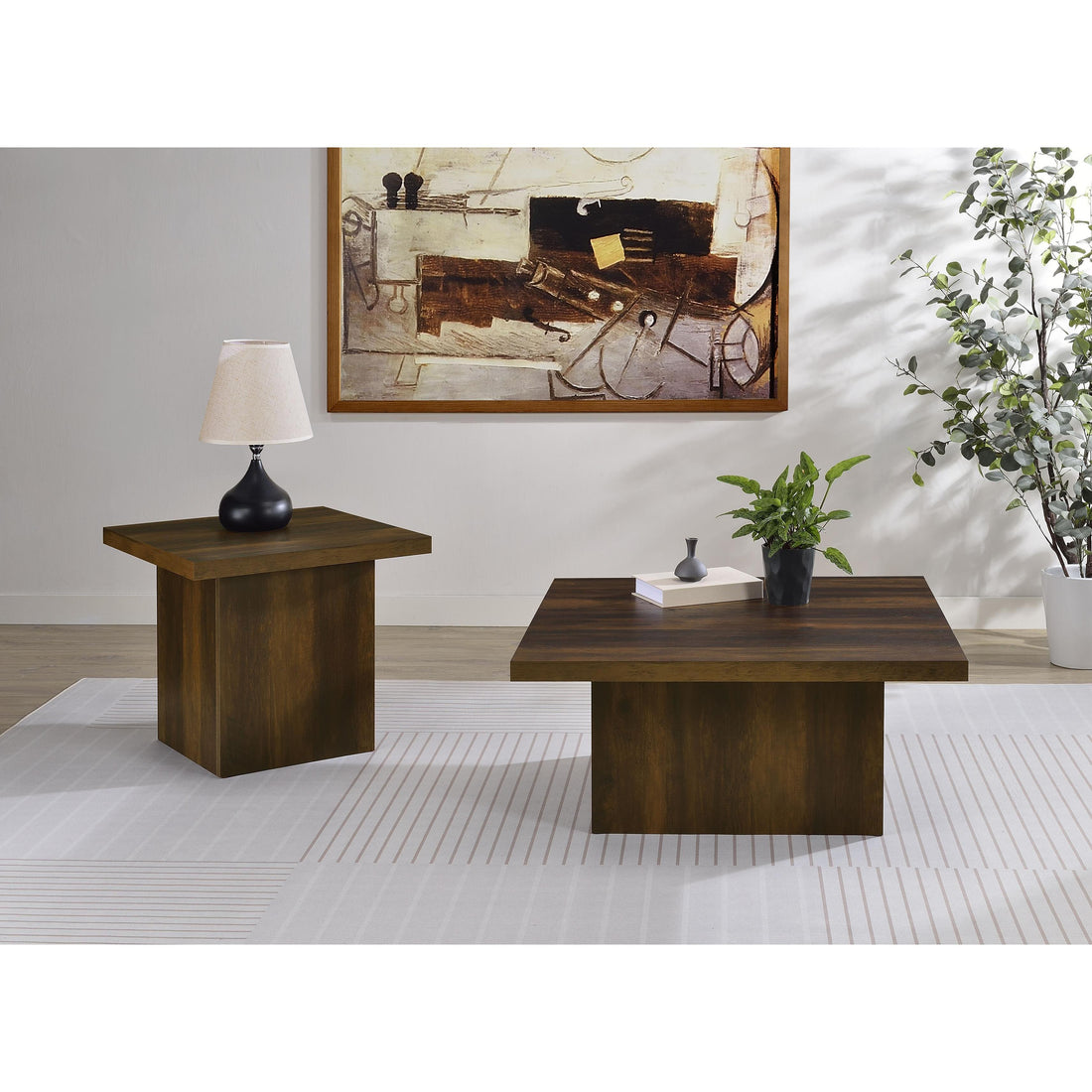  Coaster Furniture Devar 710888-S2 2-piece Square Coffee and End Table Set - Dark Pine IMAGE 1