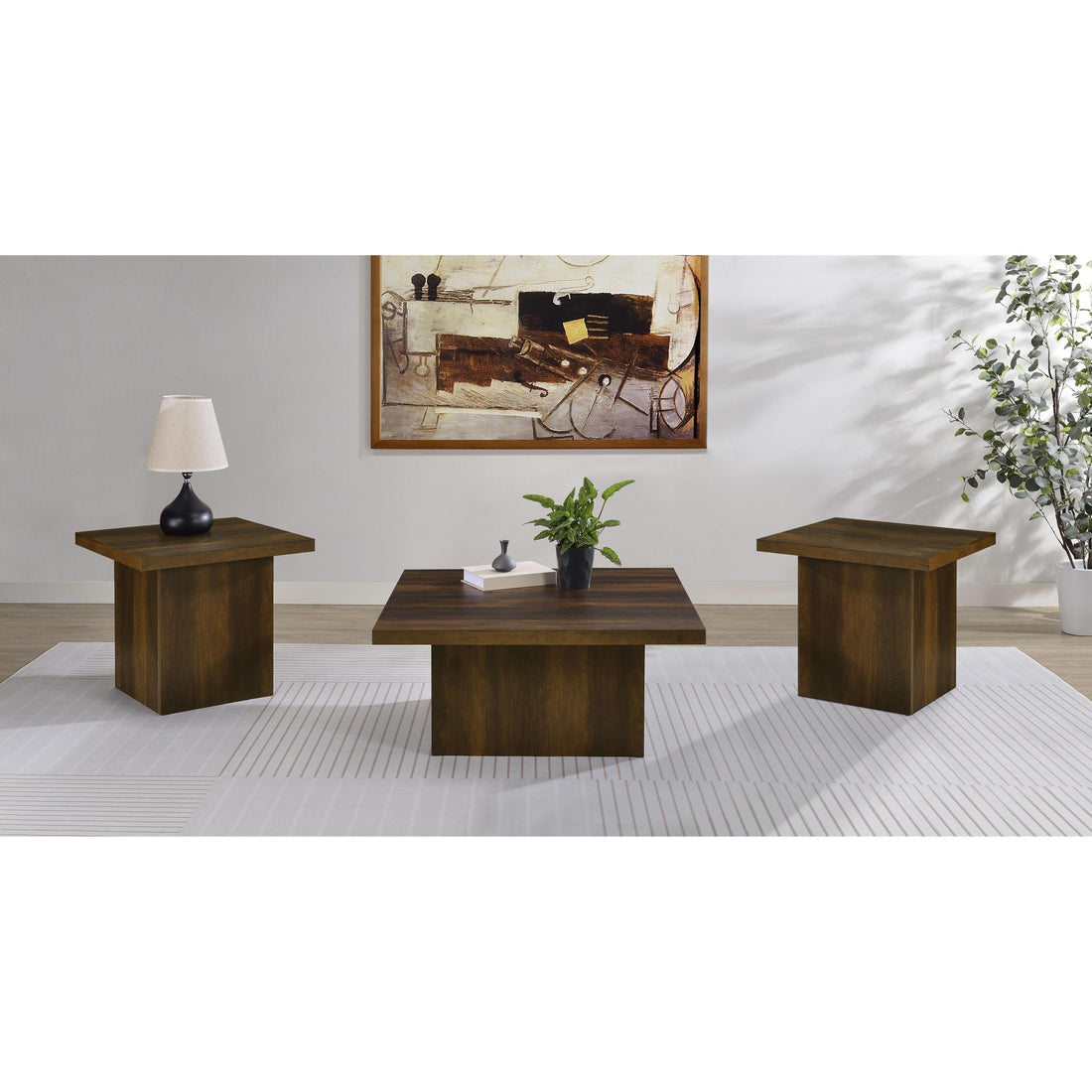  Coaster Furniture Devar 710888-S3 3-piece Square Coffee and End Table Set - Dark Pine IMAGE 1