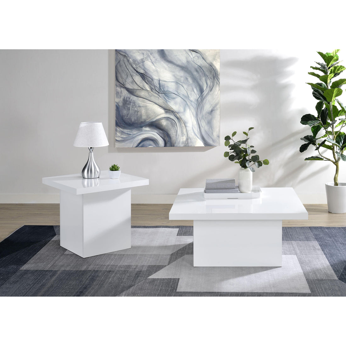  Coaster Furniture Devar 710898-S2 2-piece Square Coffee End Table Set - White High Gloss IMAGE 1