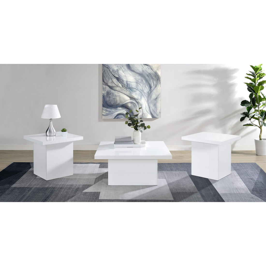  Coaster Furniture Devar 710898-S3 3-piece Square Coffee End Table Set - White High Gloss IMAGE 1