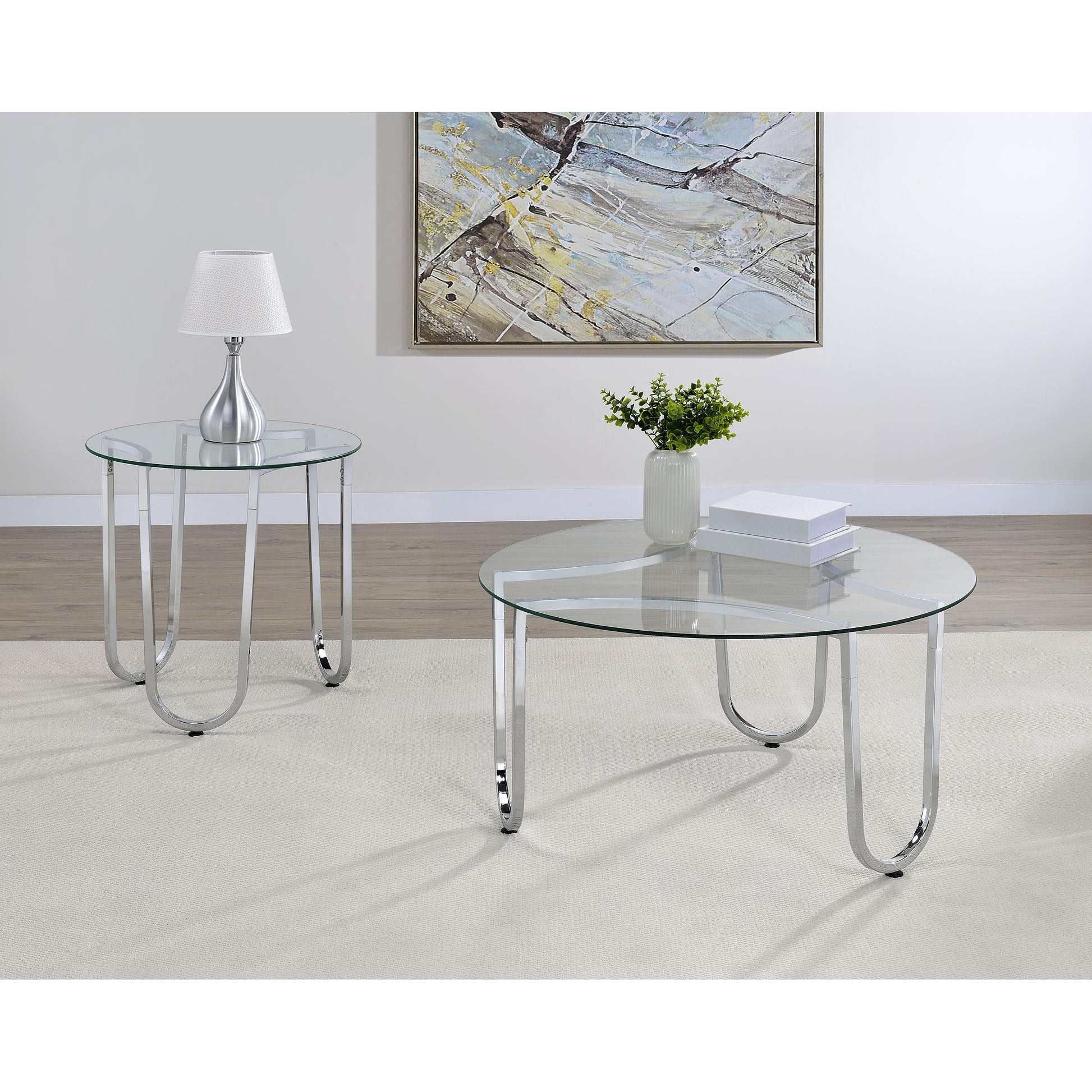  Coaster Furniture Beller 710907 Round Tempered Glass Top Side Table - Chrome IMAGE 8