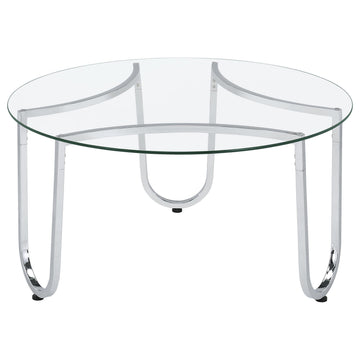  Coaster Furniture Beller 710908 Round Tempered Glass Top Coffee Table - Chrome IMAGE 1