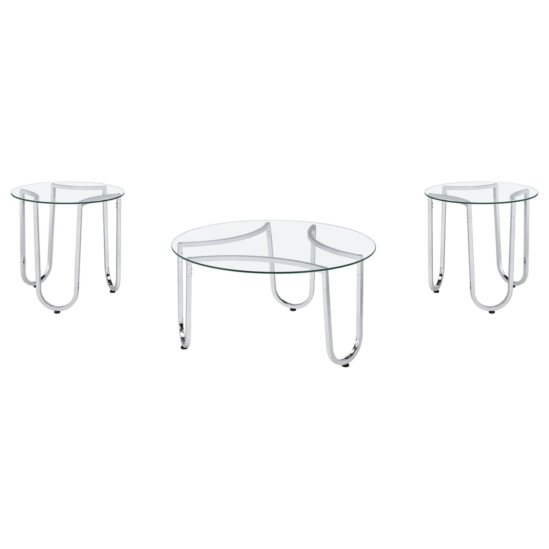  Coaster Furniture Beller 710908-S3 3-piece Round Tempered Glass Top Coffee Table Set - Chrome IMAGE 1