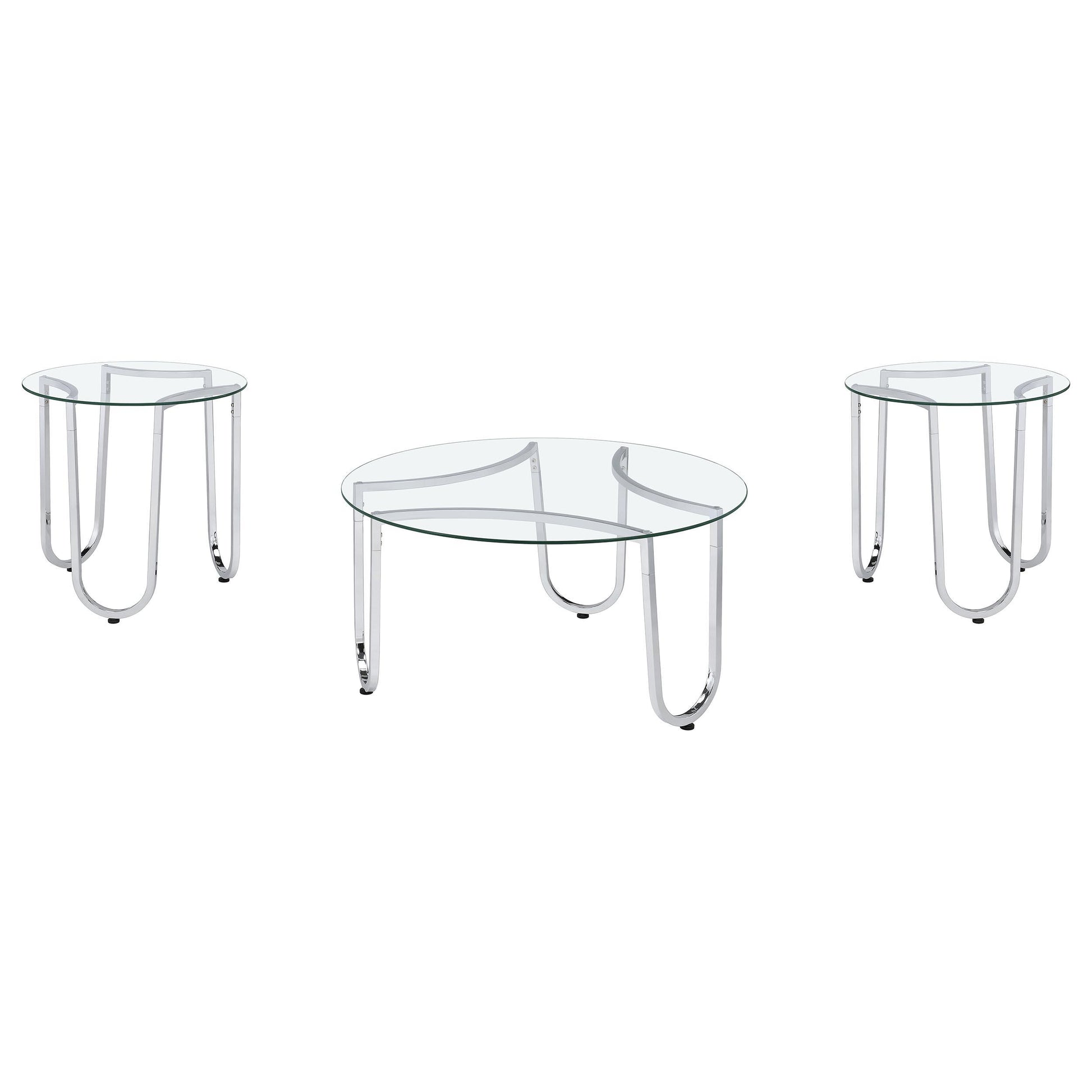  Coaster Furniture Beller 710908-S3 3-piece Round Tempered Glass Top Coffee Table Set - Chrome IMAGE 1