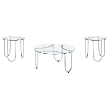  Coaster Furniture Beller 710908-S3 3-piece Round Tempered Glass Top Coffee Table Set - Chrome IMAGE 1
