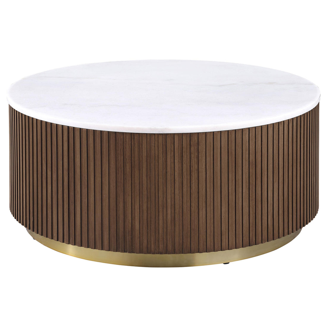  Coaster Furniture Jason 712418 Round White Marble Top Coffee Table - Honey Brown IMAGE 1