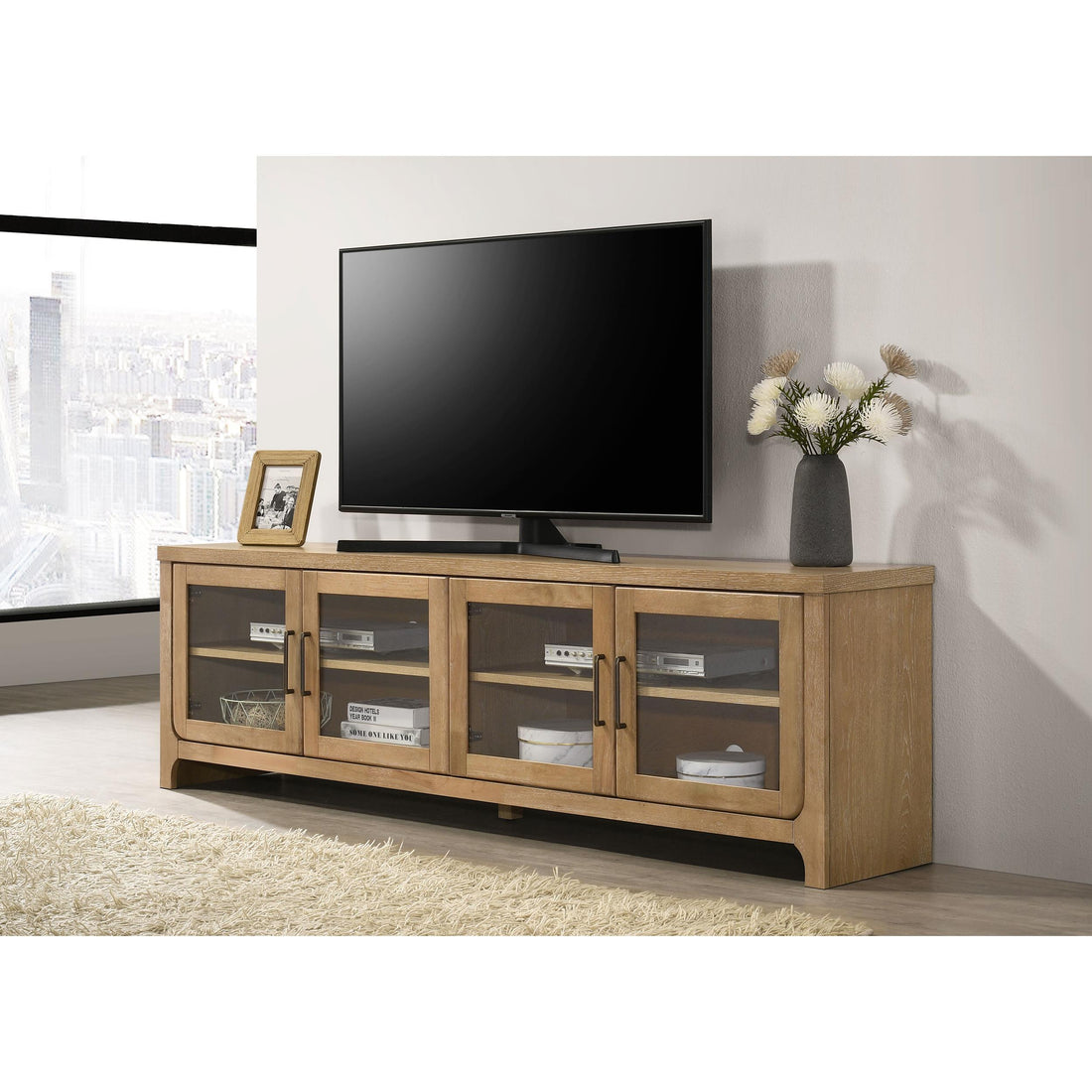  Coaster Furniture Brenham 720130 79-inch 4-door TV Stand Media Console - Washed Oak IMAGE 1