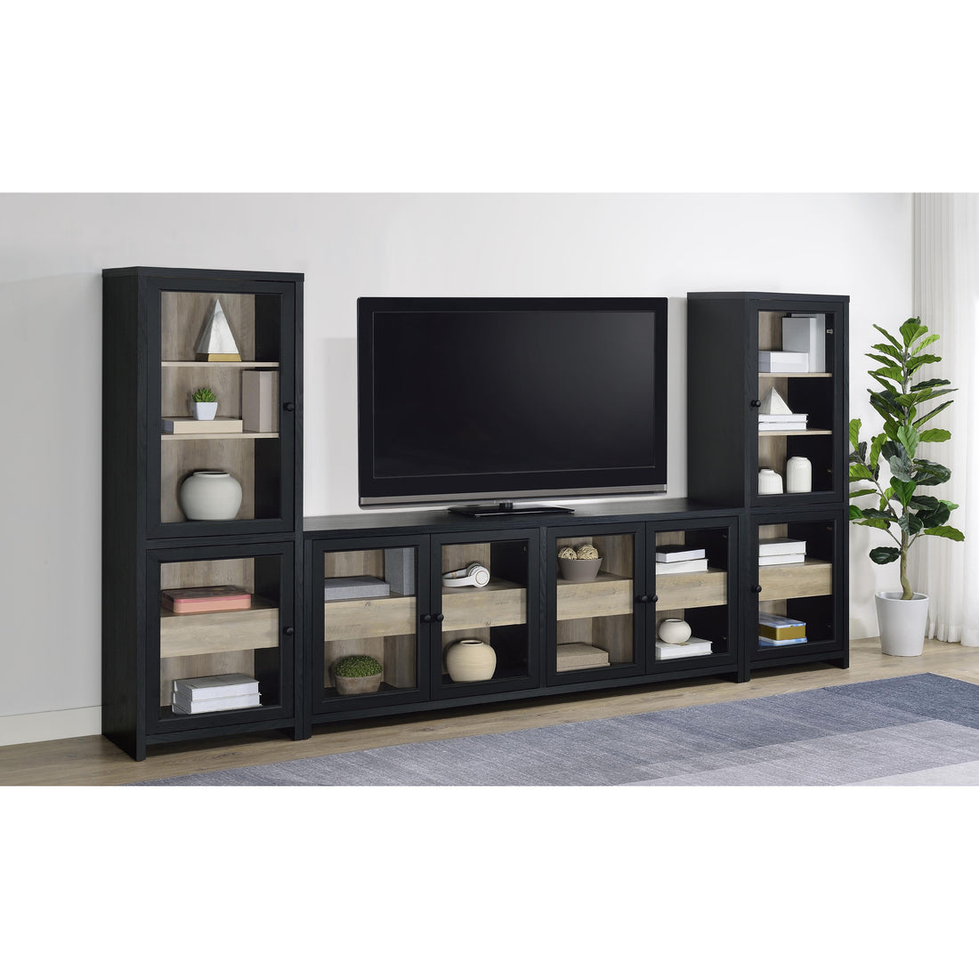  Coaster Furniture Denison 720223-SET 3-piece Entertainment Center 79-inch TV Stand - Black IMAGE 1