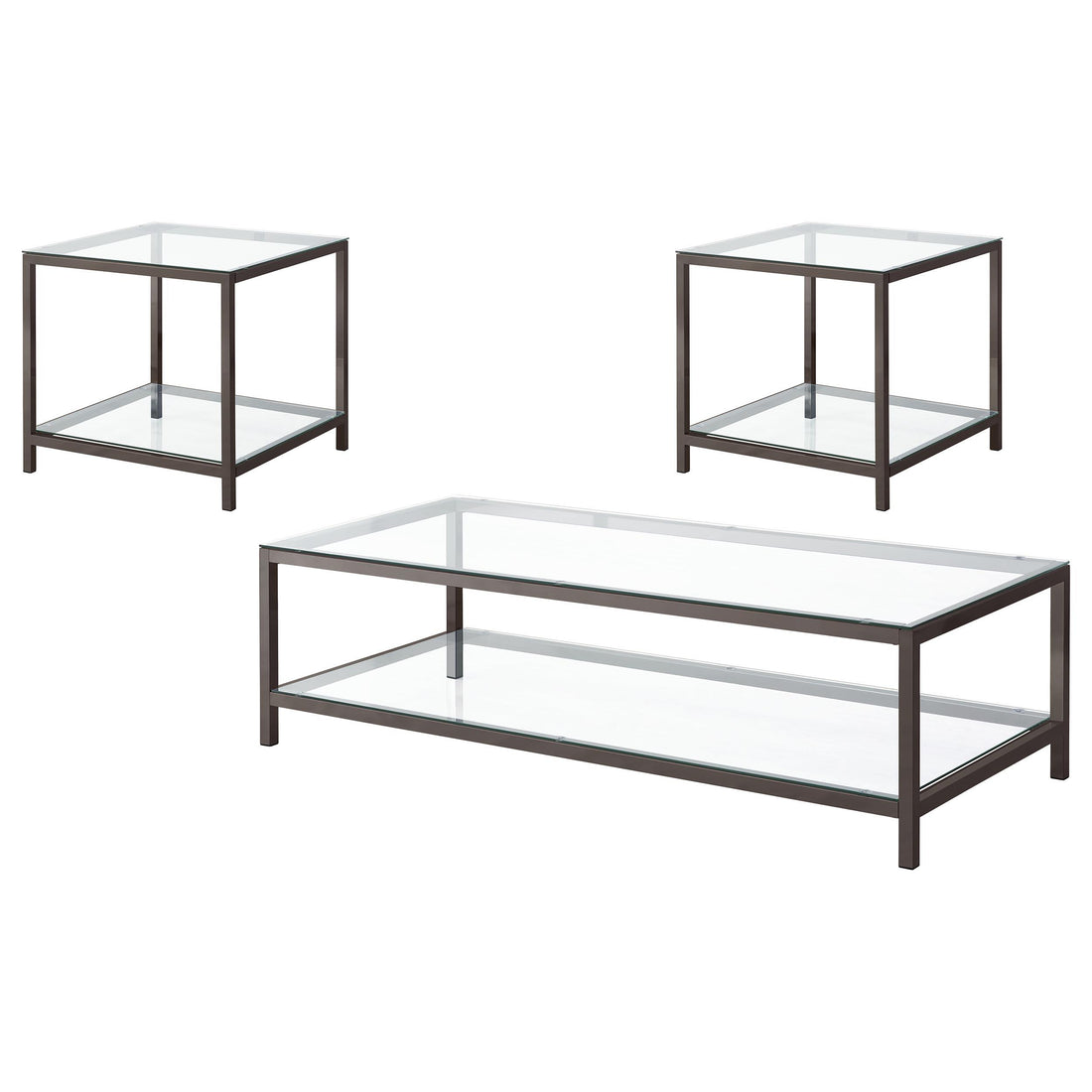  Coaster Furniture Trini 720228-S3 3-piece Coffee and End Table Set - Black Nickel IMAGE 1