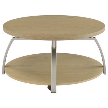  Coaster Furniture Dacre 720318 Round Engineered Wood Top Coffee Table - Greige IMAGE 1