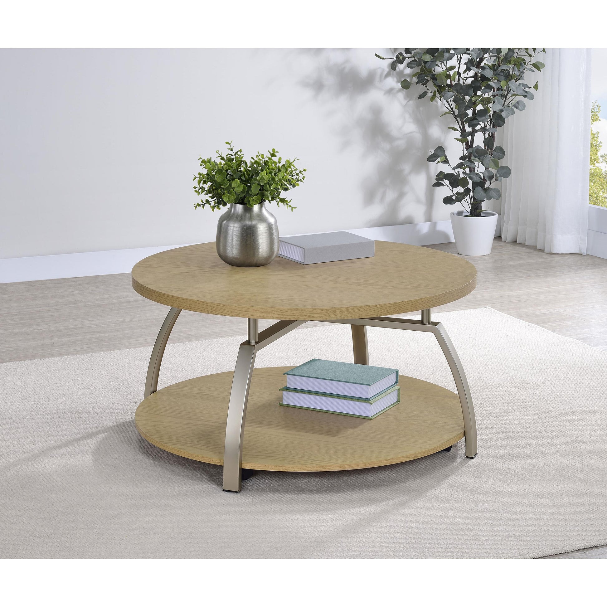  Coaster Furniture Dacre 720318 Round Engineered Wood Top Coffee Table - Greige IMAGE 6