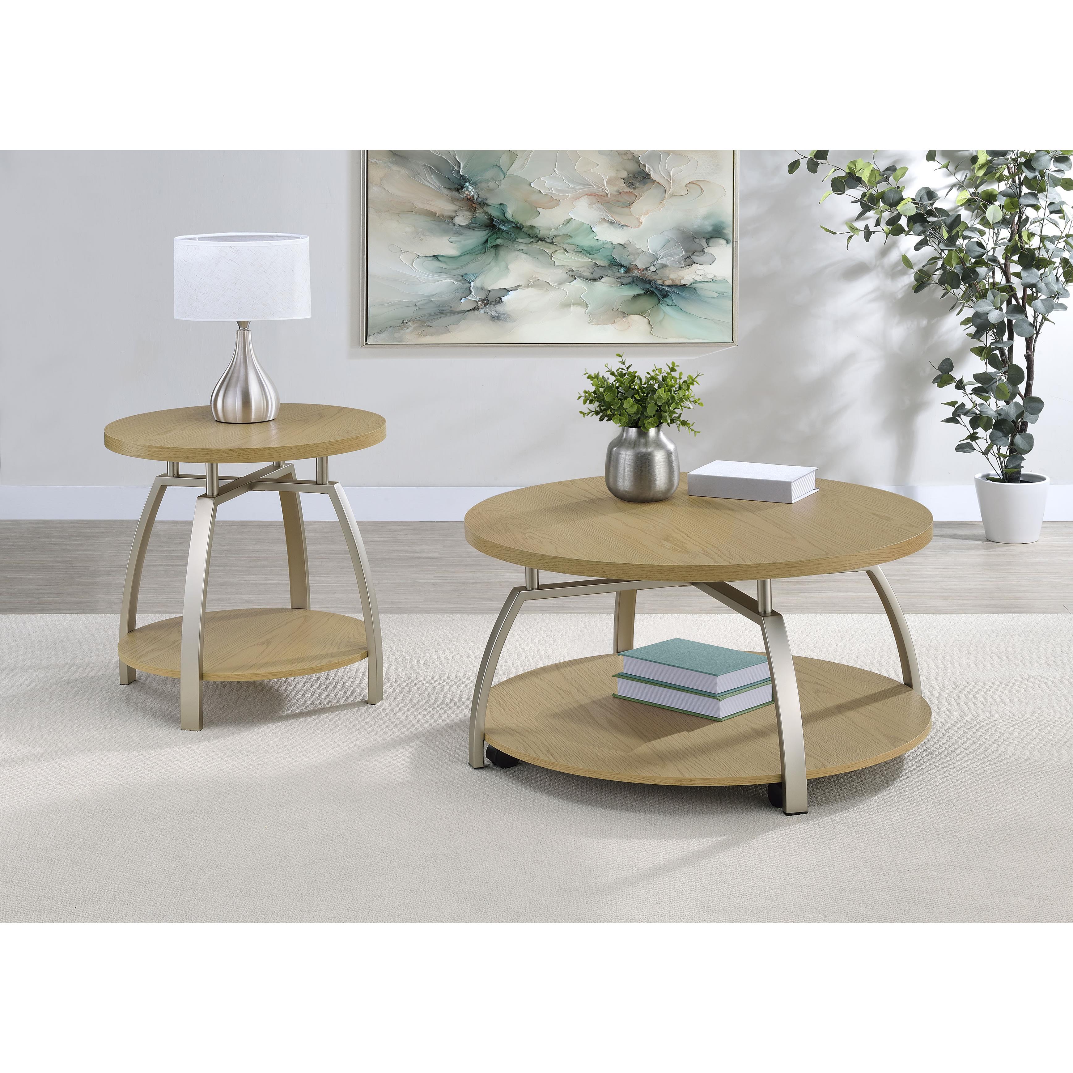  Coaster Furniture Dacre 720318-S2 2-piece Round Coffee and End Table Set - Greige IMAGE 2