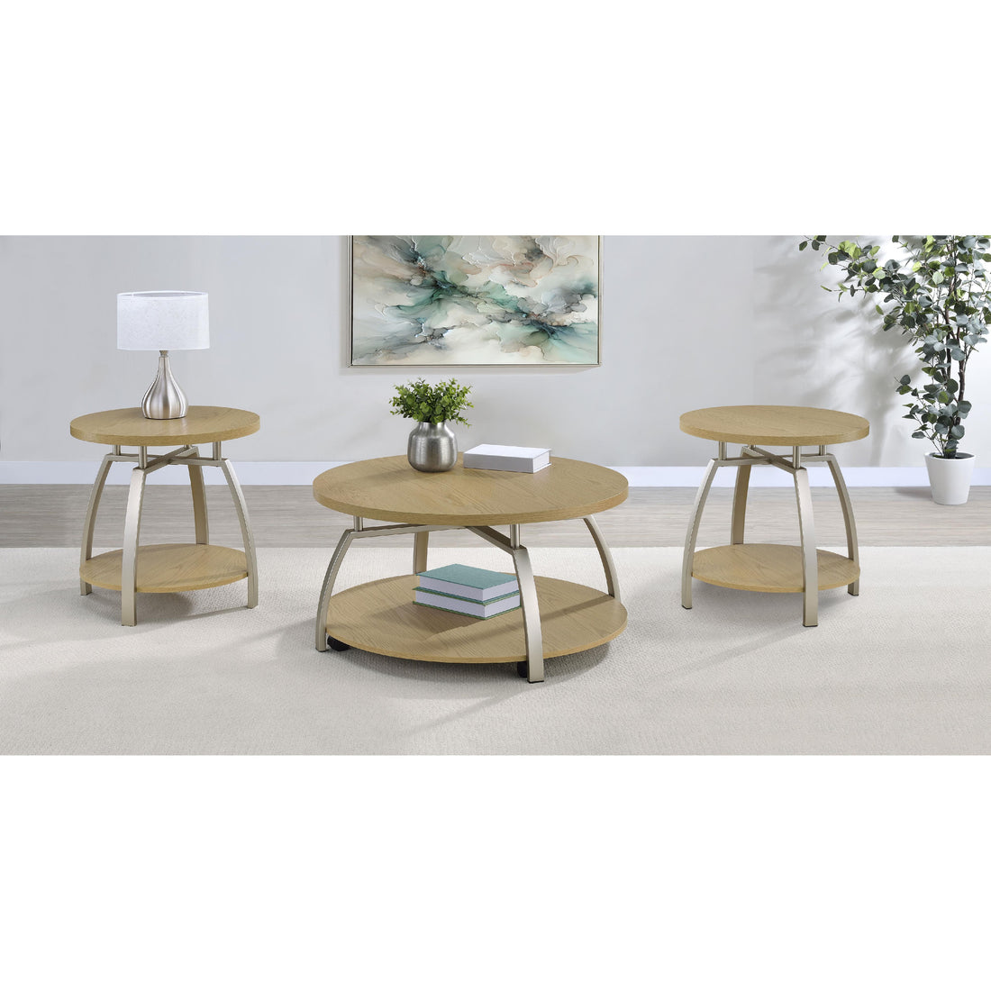  Coaster Furniture Dacre 720318-S3 3-piece Round Coffee and End Table Set - Greige IMAGE 1