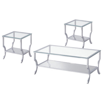  Coaster Furniture Saide 720338-S3 3-piece Glass Top Coffee and End Table Set - Chrome IMAGE 1