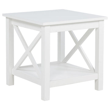  Coaster Furniture Skyview 722087 Square Pine Wood End Table with Shelf - White IMAGE 1